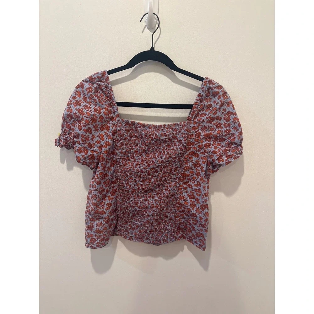 Madewell Button-Front Smocked-Back Top in Piccola‎ Floral Size 4